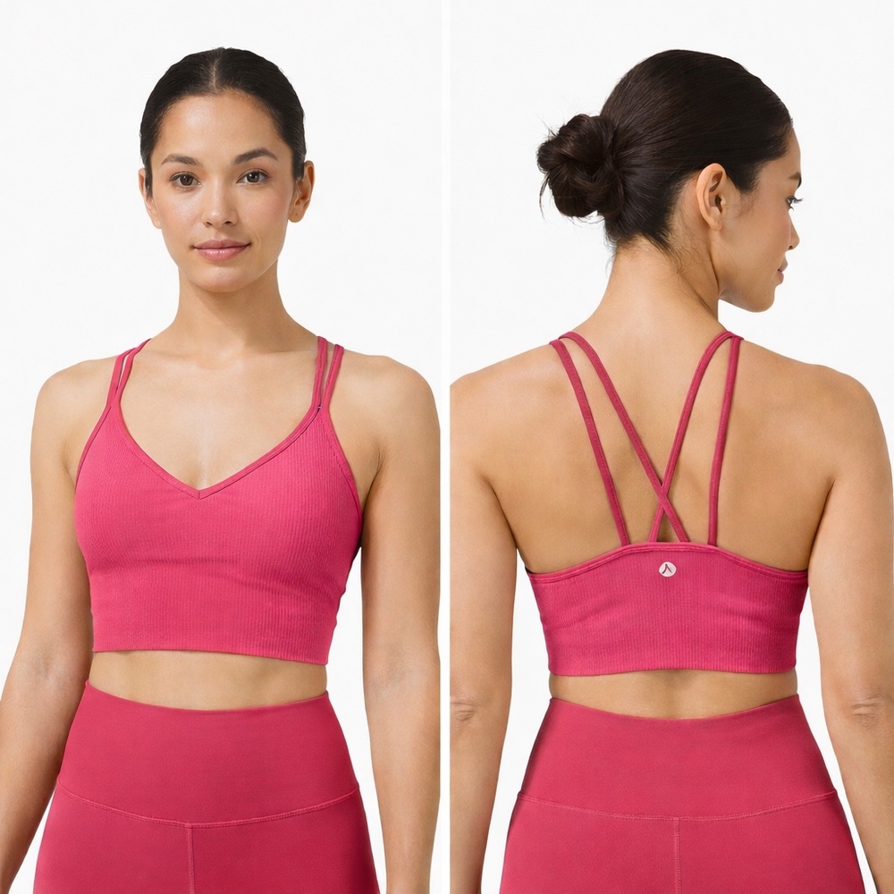 Lululemon Pink Nulu Ribbed Strappy Sports Bra Size 8 Cropped Tank